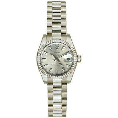 Rolex Lady-datejust 26 Silver Dial 18k White Gold President Automatic Ladies Watch 179179ssp In Metallic