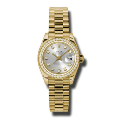 Rolex Lady-datejust 26 Silver Dial 18k Yellow Gold President Automatic Ladies Watch 179138sdp