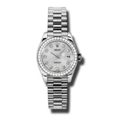 Rolex Lady-datejust 26 Silver Dial Platinum President Automatic Ladies Watch 179136sjdp In Metallic
