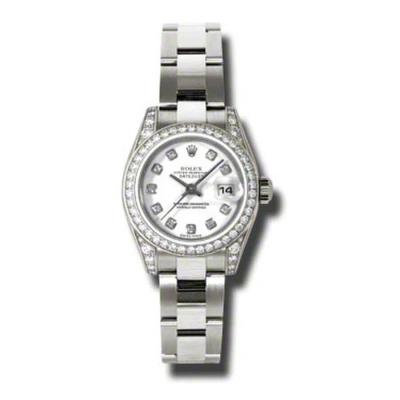 Rolex Lady Datejust 26 White Dial 18k White Gold Oyster Bracelet Automatic Watch 179159wdo In Metallic