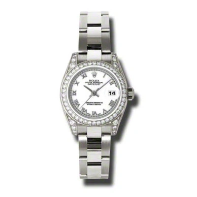 Rolex Lady Datejust 26 White Dial 18k White Gold Oyster Bracelet Automatic Watch 179159wro In Metallic