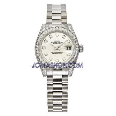 Rolex Lady-datejust 26 White Dial 18k White Gold President Automatic Ladies Watch 179159wdp In Gray