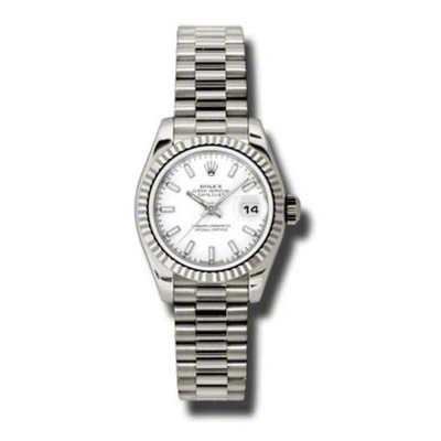 Rolex Lady-datejust 26 White Dial 18k White Gold President Automatic Ladies Watch 179179wsp In Metallic