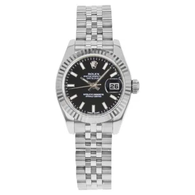 Pre-owned Rolex Lady Datejust 26mm 18k White Gold Steel Black Dial Ladies Watch 179174