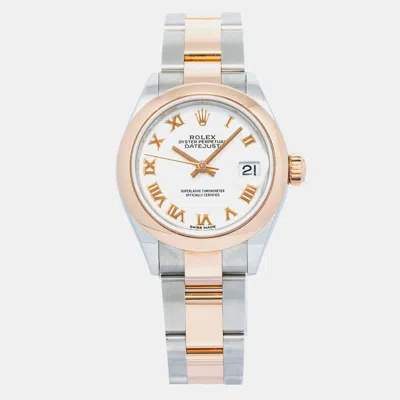 Pre-owned Rolex Lady Datejust 279161 Automatic White 18k Rose Gold Women's Wristwatch 28 Mm