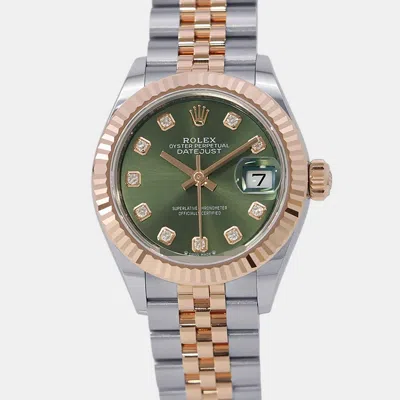 Pre-owned Rolex Lady Datejust 279171g Green 18k Rose Gold Diamond Stainless Steel Women Wristwatch 28mm