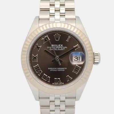 Pre-owned Rolex Lady Datejust 279174 Brown Stainless Steel 18k White Gold Women Wristwatch 28mm