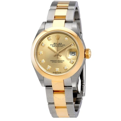Rolex Lady Datejust 28 Champagne Diamond Dial Ladies Oyster Watch 279163cdo In Metallic