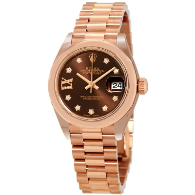 Rolex Lady-datejust 28 Chocolate Dial 18k Everose Gold President Automatic Ladies Watch 279165chrdp
