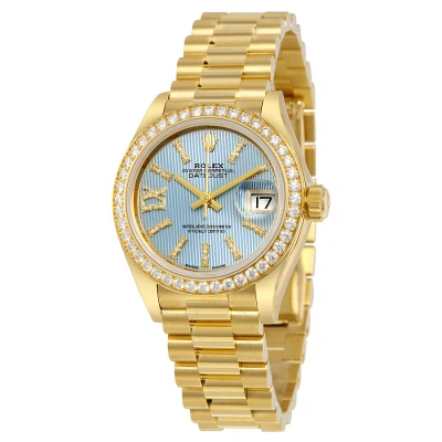 Rolex Lady-datejust 28 Cornflower Blue Dial 18k Yellow Gold President Automatic Ladies Watch 279138b
