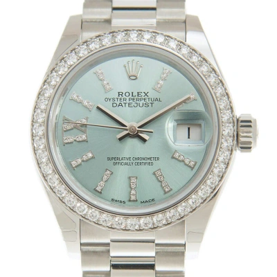 Rolex Lady-datejust 28 Ice Blue Dial Platinum President Automatic Ladies Watch 279136iblsrdp In Metallic