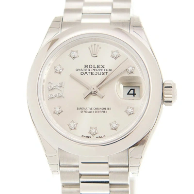 Rolex Lady-datejust 28 Silver Dial Platinum President Automatic Ladies Watch 279166srdp In White