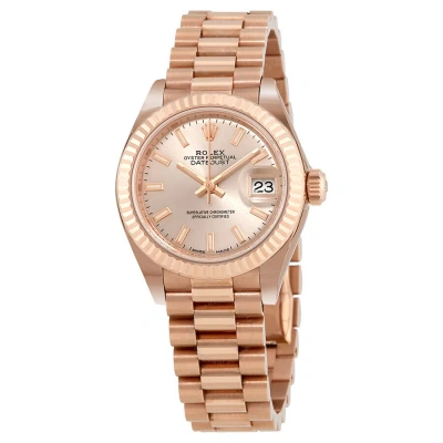 Rolex Lady-datejust 28 Sundust Dial 18k Everose Gold President Automatic Ladies Watch 279175snsp In Pink