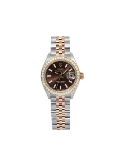 Pre-owned Rolex Lady-datejust 28mm Watch In Brown