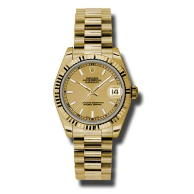 Rolex Lady-datejust 31 Champagne Dial 18k Yellow Gold President Automatic Ladies Watch 178278csp