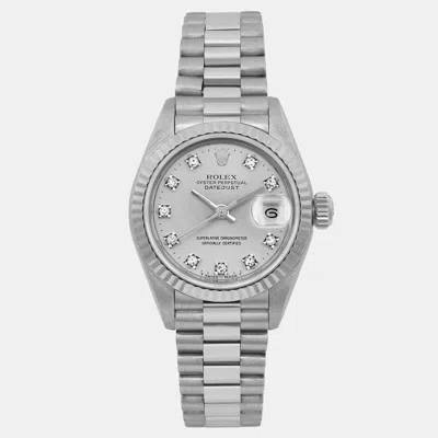 Pre-owned Rolex Lady Datejust 69179 Silver Stainless Steel Diamond Automatic Women Wristwatch 26mm
