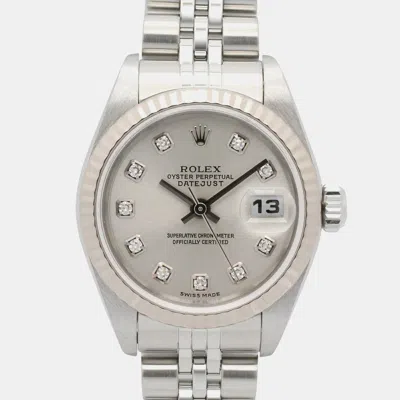 Pre-owned Rolex Lady Datejust 79174g Silver 18k White Gold Stainless Steel Diamond Automatic Women's Watches 26mm