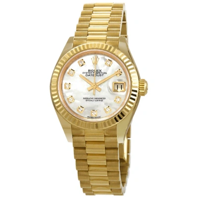 Rolex Lady Datejust Automatic Chronometer Diamond White Mother Of Pearl Dial Ladies Watch 279178mdp In Gray