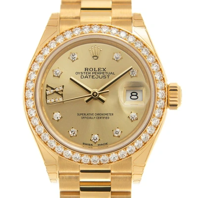Rolex Lady-datejust Champagne Diamond Dial Automatic Ladies 18 Carat Yellow Gold President Watch 279 In Champagne / Gold / Gold Tone / Yellow