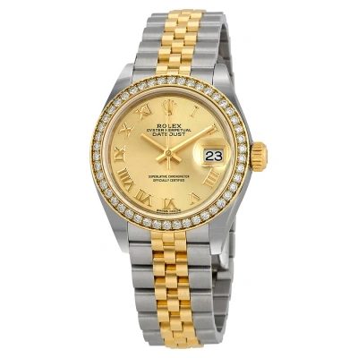 Rolex Lady Datejust Champagne Roman Dial Diamond Bezel Automatic Watch 279383crj In Metallic