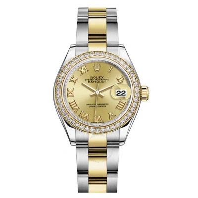 Rolex Lady Datejust Champagne Roman Dial Diamond Bezel Automatic Watch 279383cro In Gold