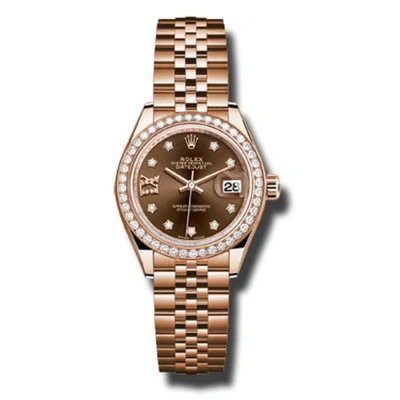 Rolex Lady Datejust Chocolate Diamond Dial 18k Everose Gold Automatic Watch 279135chdj In White