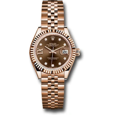 Rolex Lady Datejust Chocolate Diamond Dial 18k Everose Gold Watch 279175chrdj In Brown