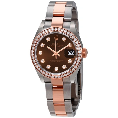 Rolex Lady Datejust Chocolate Diamond Dial Ladies Steel And 18ct Everose Gold Watch 279381chdo In Green