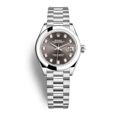 Rolex Lady-datejust Grey Dial Automatic Platinum President Watch 279166gydp In Metallic