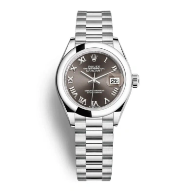 Rolex Lady-datejust Grey Dial Automatic Platinum President Watch 279166gyrp In Metallic