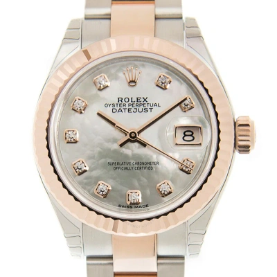 Rolex Lady Datejust Mother Of Pearl Diamond Steel And 18k Everose Gold Oyster Watch 279171mdo In Pink