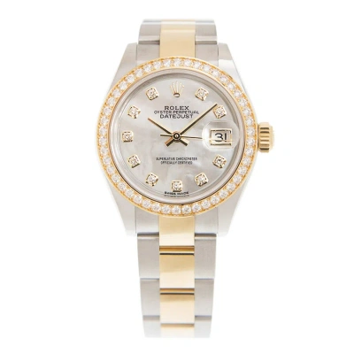 Rolex Lady Datejust Mother Of Pearl Diamond Steel And 18k Yellow Gold Oyster Watch 279383mdo In Gray