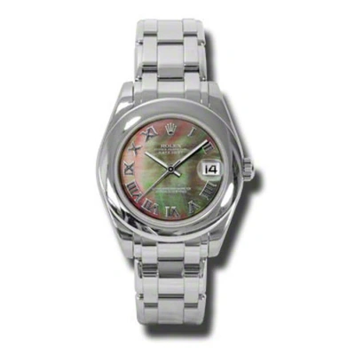 Rolex Lady-datejust Pearlmaster Black Mother Of Pearl Dial 18k White Gold Automatic Ladies Watch 812 In Metallic