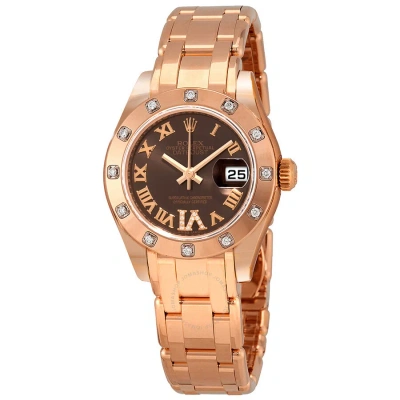 Rolex Lady-datejust Pearlmaster Chocolate Brown Dial 18k Everose Gold Automatic Ladies Watch 80315br