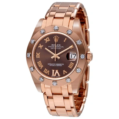 Rolex Lady-datejust Pearlmaster Chocolate Dial 18k Everose Gold Automatic Ladies Watch 81315brrdpm In Pink
