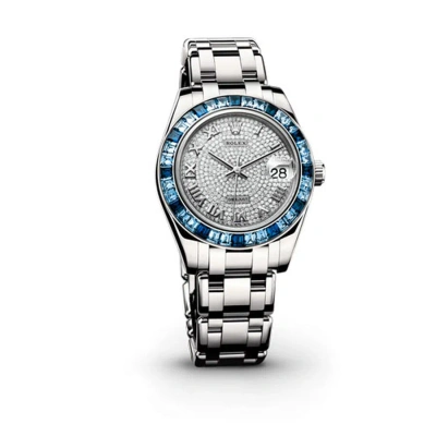 Rolex Lady-datejust Pearlmaster Diamond Pave Dial 18k White Gold Automatic Ladies Watch 81349crrpm In Metallic