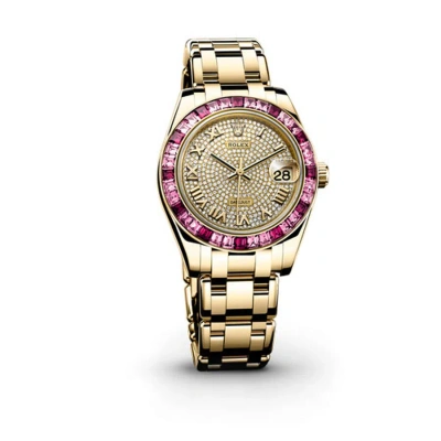 Rolex Lady-datejust Pearlmaster Diamond Pave Dial 18k Yellow Gold Automatic Ladies Watch 81348ssrpm