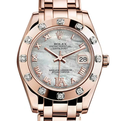 Rolex Lady-datejust Pearlmaster Mother Of Pearl Dial 18k Everose Gold Automatic Ladies Watch 81315md In Pink