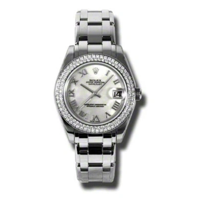 Rolex Lady-datejust Pearlmaster Mother Of Pearl Dial 18k White Gold Automatic Ladies Watch 81339mrpm In Metallic