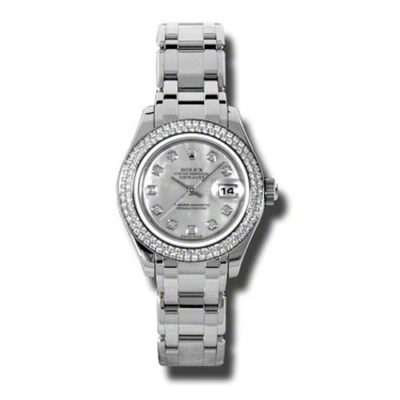 Rolex Lady-datejust Pearlmaster Mother Of Pearl Diamond Dial 18k White Gold Automatic Ladies Watch 8 In Gray