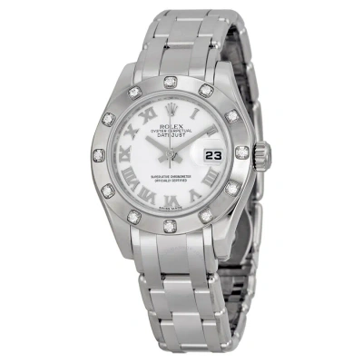 Rolex Lady-datejust Pearlmaster White Dial 18k White Gold Automatic Ladies Watch 80319wrpm In Metallic