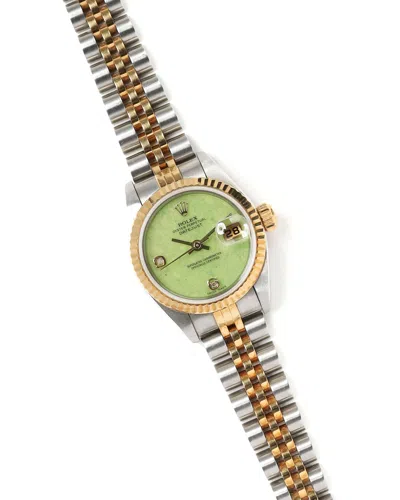 Rolex Lady Datejust Rare Green Jadeite Dial Watch In Gold
