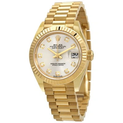 Rolex Lady Datejust Silver Diamond Dial Automatic 18 Carat Yellow Gold President Watch 279178 In Gold / Silver / Yellow