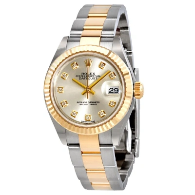 Rolex Lady-datejust Silver Diamond Dial Automatic Ladies Watch 279173sdo In Gold