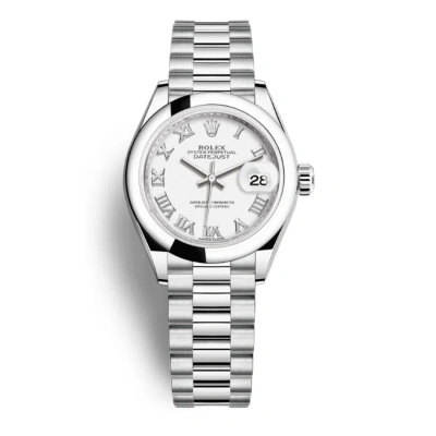 Rolex Lady-datejust White Dial Automatic Platinum President Watch 279166wrp In Metallic