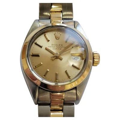Pre-owned Rolex Lady Oyster Date Ref 6916 14k Gold Ss Automatic 1970s Swiss Luxury Ra783 In Multi