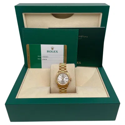 Pre-owned Rolex Lady-datejust 18k Yellow Gold Silver Roman Dial Ladies Watch 279178 B&p
