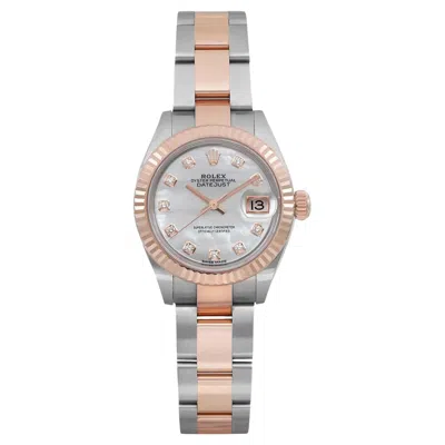 Pre-owned Rolex Lady-datejust 28mm 18k Rose Gold Steel Mop Diamond Dial Watch 279171 In Red