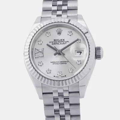 Pre-owned Rolex Lady-datejust Stainless Steel 18kwg Silver Dial Automatic Women's Watch 28 Mm