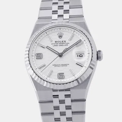 Pre-owned Rolex Land-dweller 127334 White Chain Honeycomb Motif 18k White Gold Stainless Steel Automatic Men's Watch